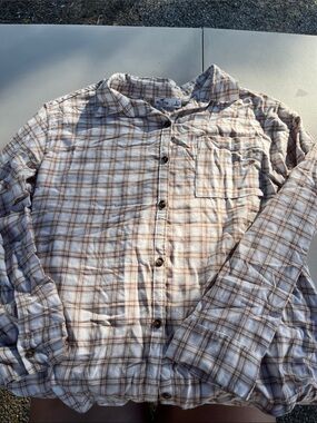 Hollister Cream and Brown Plaid Button-Down Shirt